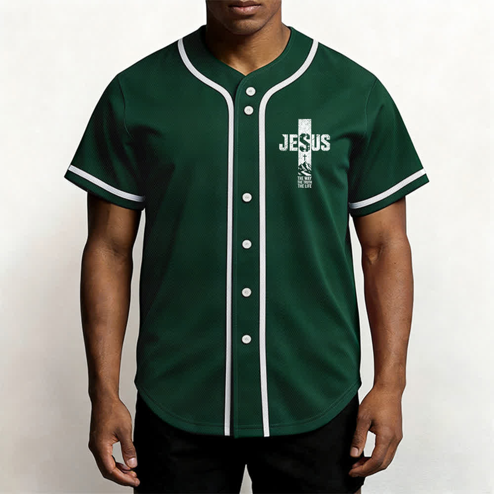 Christianartworkshop Jesus Cross Distressed Button Front Baseball Jersey - image 41