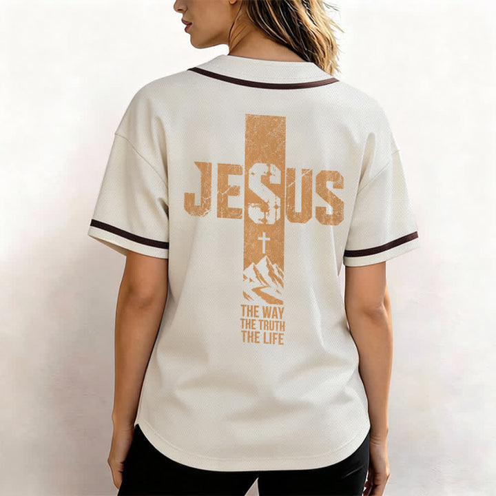 Christianartworkshop Jesus Cross Distressed Button Front Baseball Jersey - image 45