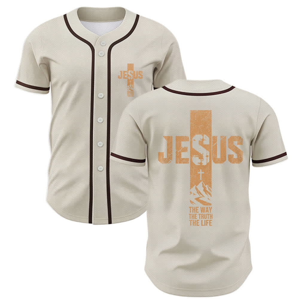 Christianartworkshop Jesus Cross Distressed Mesh Button Front Baseball Jersey - Beige - 5XL - image 42