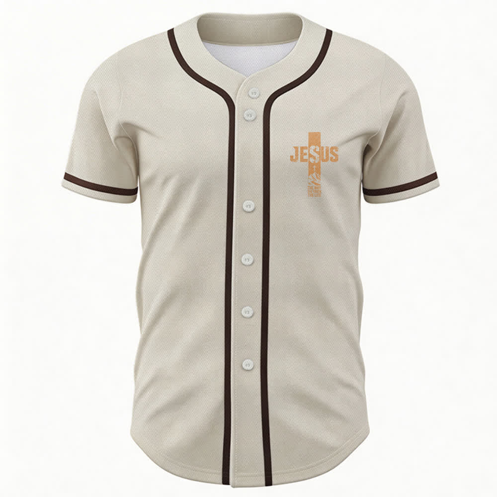 Christianartworkshop Jesus Cross Distressed Button Front Baseball Jersey - image 44