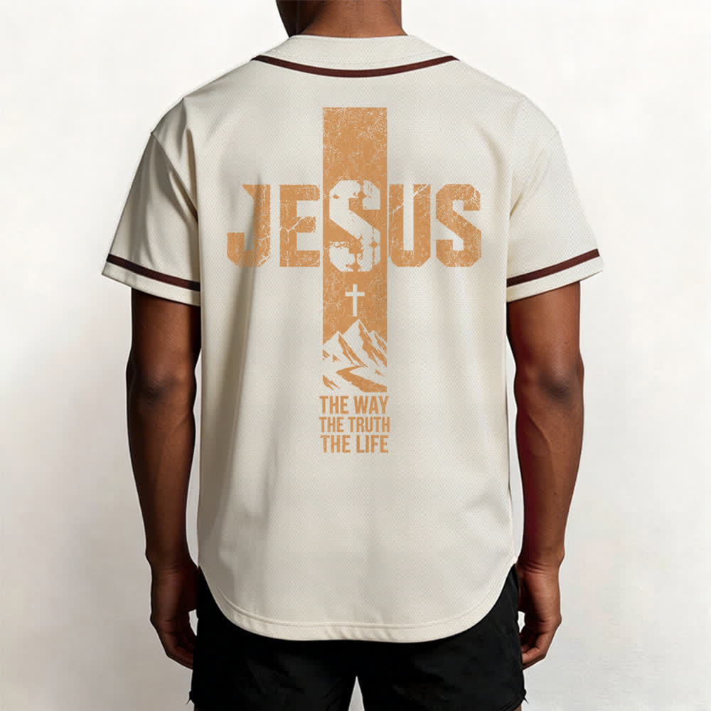 Christianartworkshop Jesus Cross Distressed Mesh Button Front Baseball Jersey - image 47