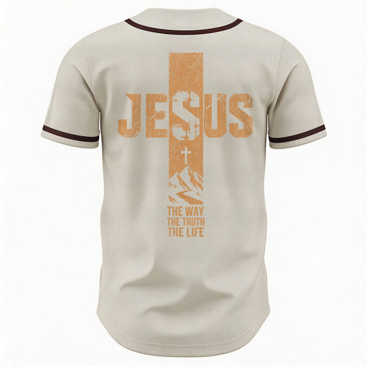 Christianartworkshop Jesus Cross Distressed Button Front Baseball Jersey - image 43