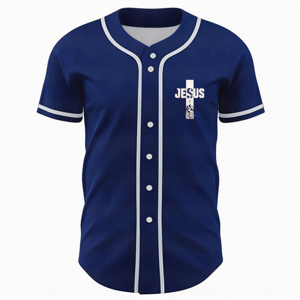 Christianartworkshop Jesus Cross Distressed Mesh Button Front Baseball Jersey - image 51