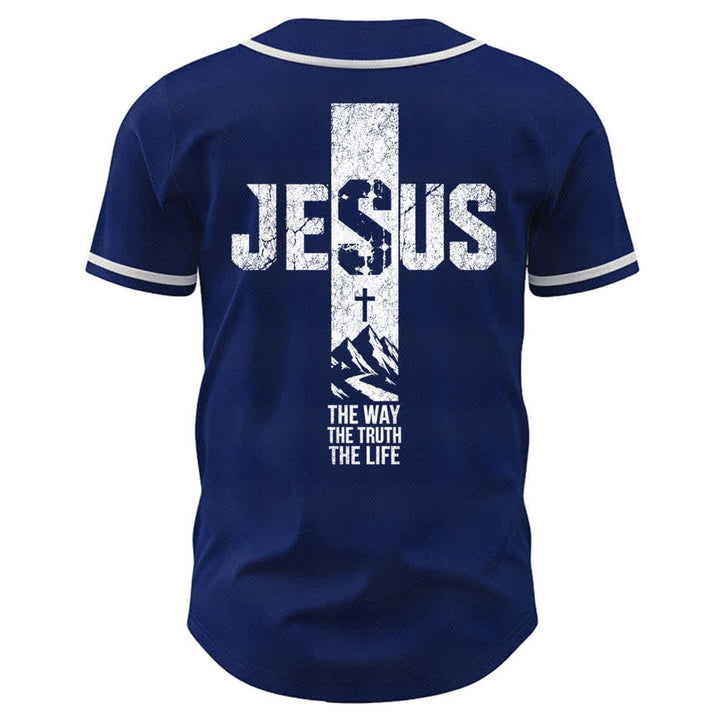 Christianartworkshop Jesus Cross Distressed Button Front Baseball Jersey - image 50