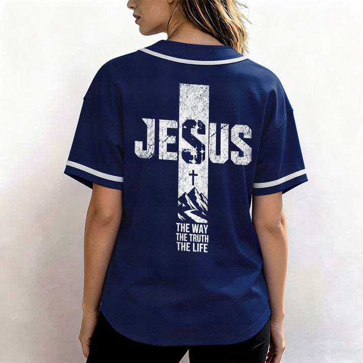 Christianartworkshop Jesus Cross Distressed Mesh Button Front Baseball Jersey - image 52
