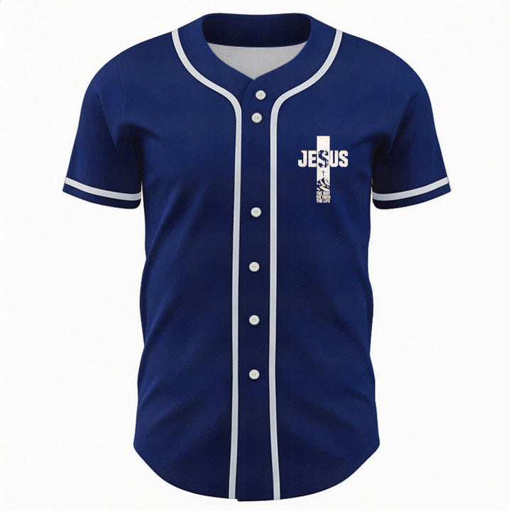 Christianartworkshop Jesus Cross Distressed Button Front Baseball Jersey - image 51