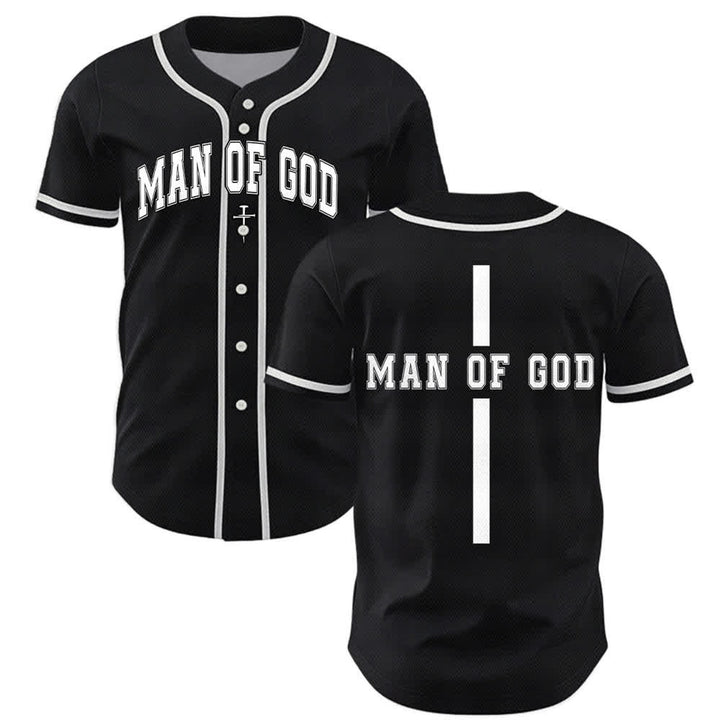 Christianartworkshop Man Of God Varsity Button Up Baseball Jersey - Black - 5XL - image 7