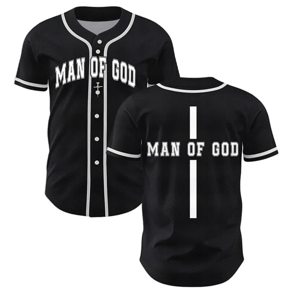 Christianartworkshop Man Of God Varsity Mesh Button Up Baseball Jersey - Black - 5XL - image 7