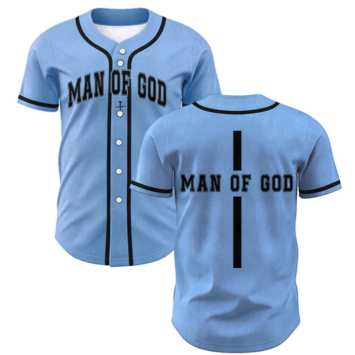 Christianartworkshop Man Of God Varsity Button Up Baseball Jersey - Blue - 5XL - image 28