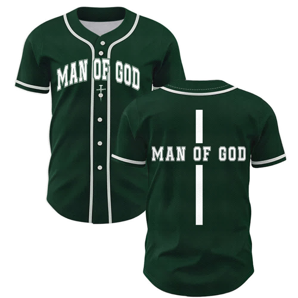 Christianartworkshop Man Of God Varsity Button Up Baseball Jersey - Green - 5XL - image 35