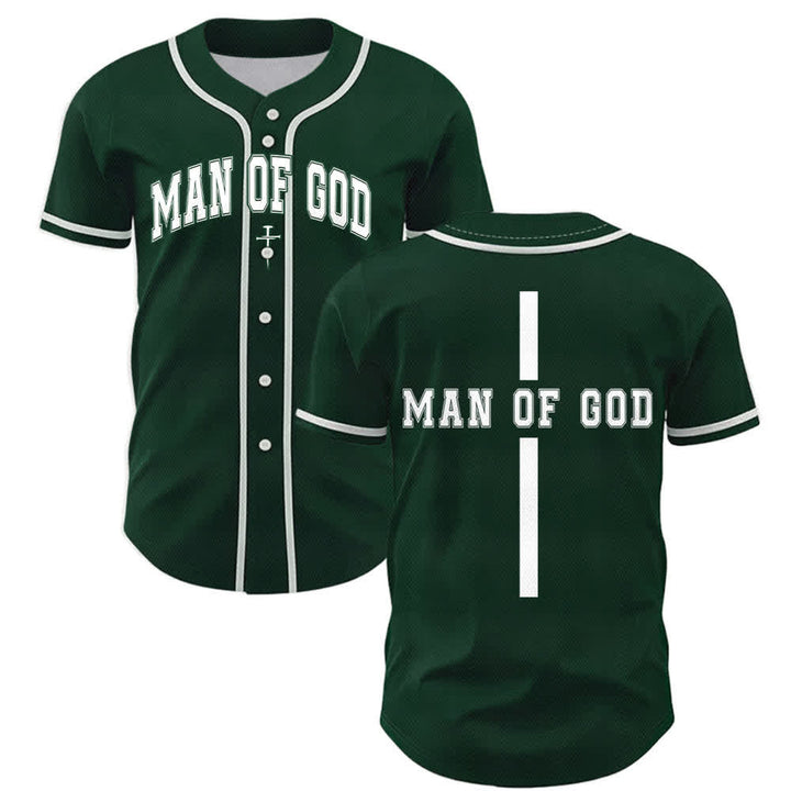 Christianartworkshop Man Of God Varsity Button Up Baseball Jersey - Green - 5XL - image 35