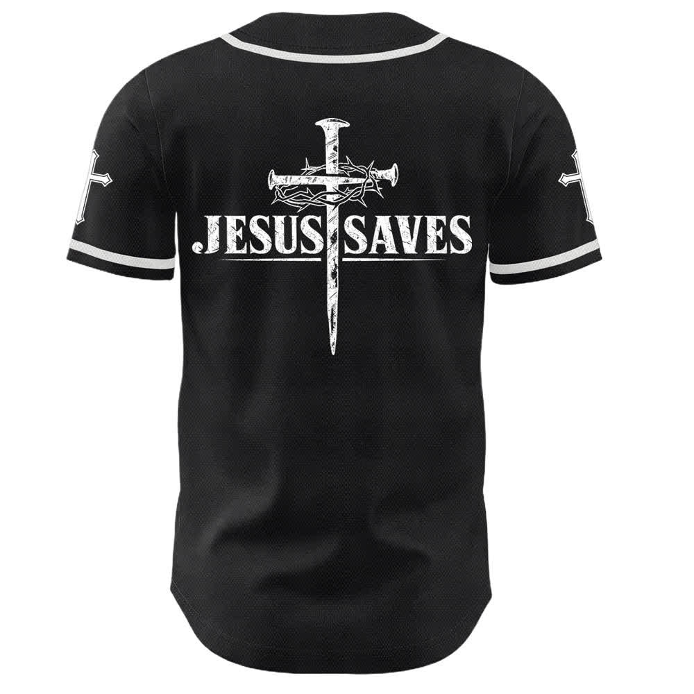 Christianartworkshop Jesus Saves Thorn Crown Black Baseball Jersey - image 1