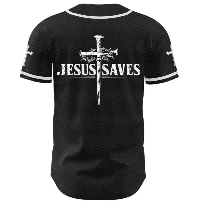 Christianartworkshop Jesus Saves Thorn Crown Black Baseball Jersey - image 1