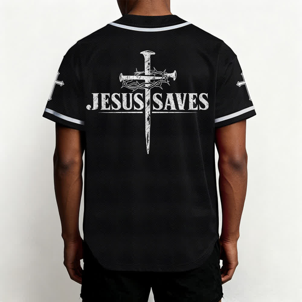 Christianartworkshop Jesus Saves Thorn Crown Black Baseball Jersey - image 5