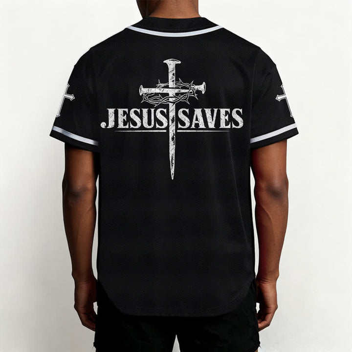 Christianartworkshop Jesus Saves Thorn Crown Black Baseball Jersey - image 5