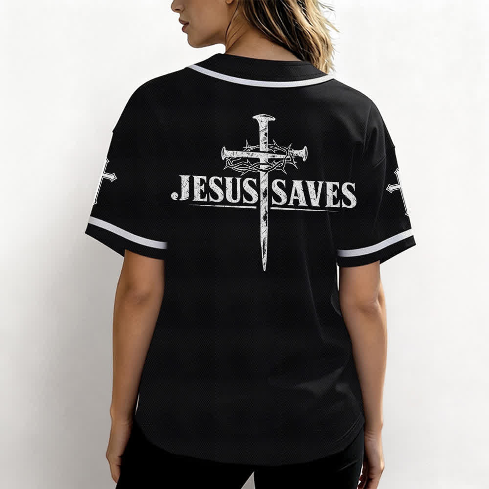 Christianartworkshop Jesus Saves Thorn Crown Black Baseball Jersey - image 3