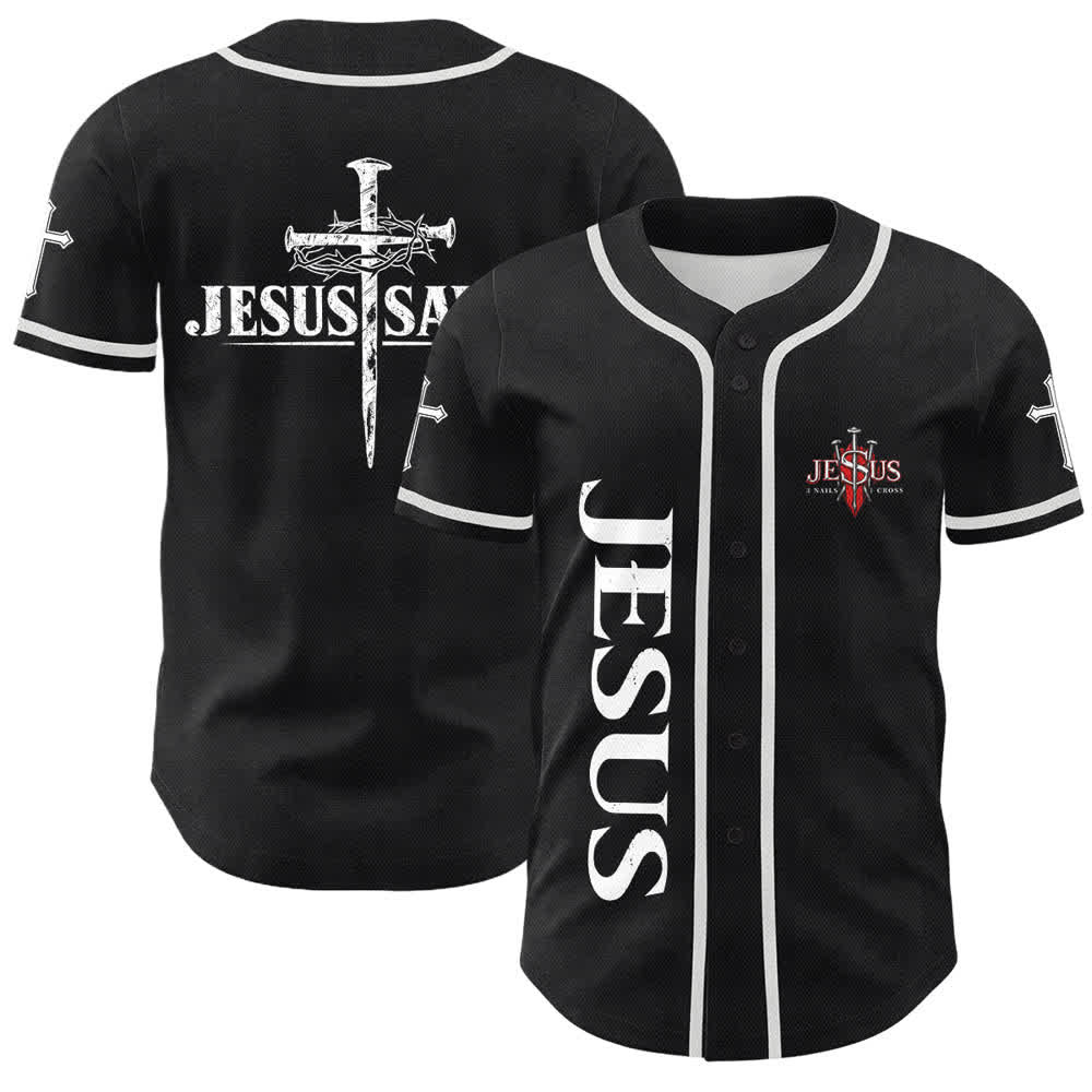 Christianartworkshop Jesus Saves Thorn Crown Black Baseball Jersey - White - 5XL - image 0