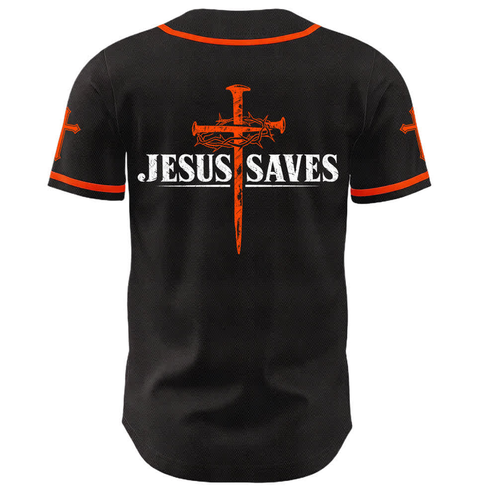 Christianartworkshop Jesus Saves Thorn Crown Black Baseball Jersey - image 8