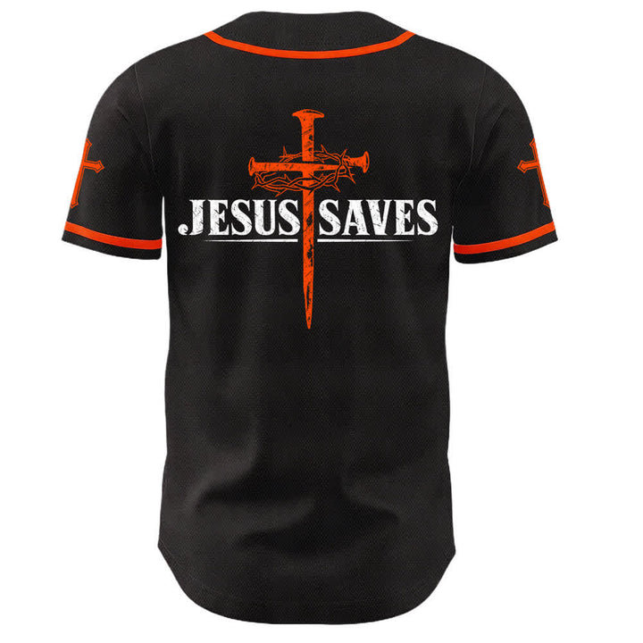 Christianartworkshop Jesus Saves Thorn Crown Black Baseball Jersey - image 8