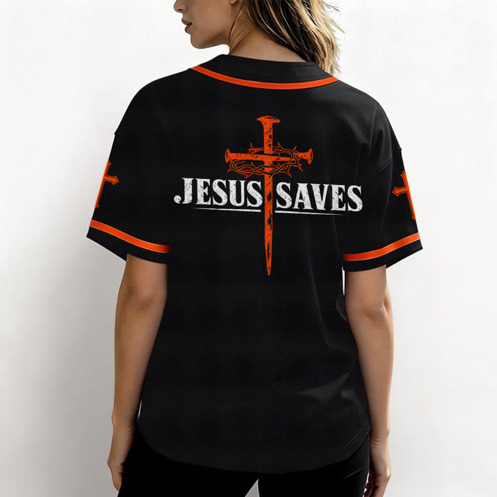 Christianartworkshop Jesus Saves Thorn Crown Black Baseball Jersey - image 10