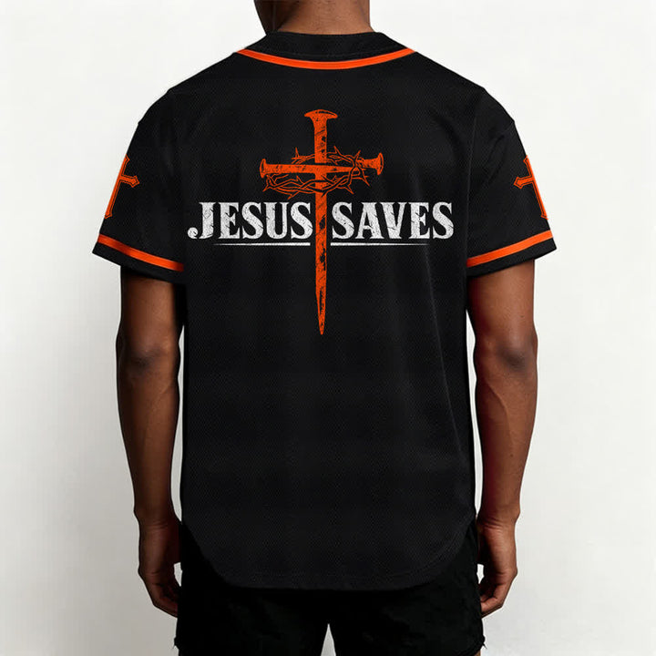 Christianartworkshop Jesus Saves Thorn Crown Black Baseball Jersey - image 12