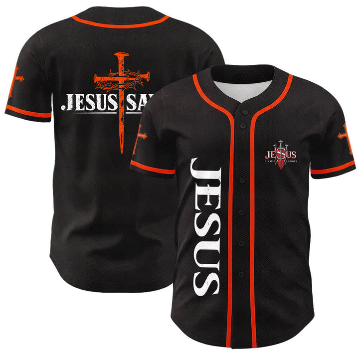 Christianartworkshop Jesus Saves Thorn Crown Black Baseball Jersey - Orange - 5XL - image 7