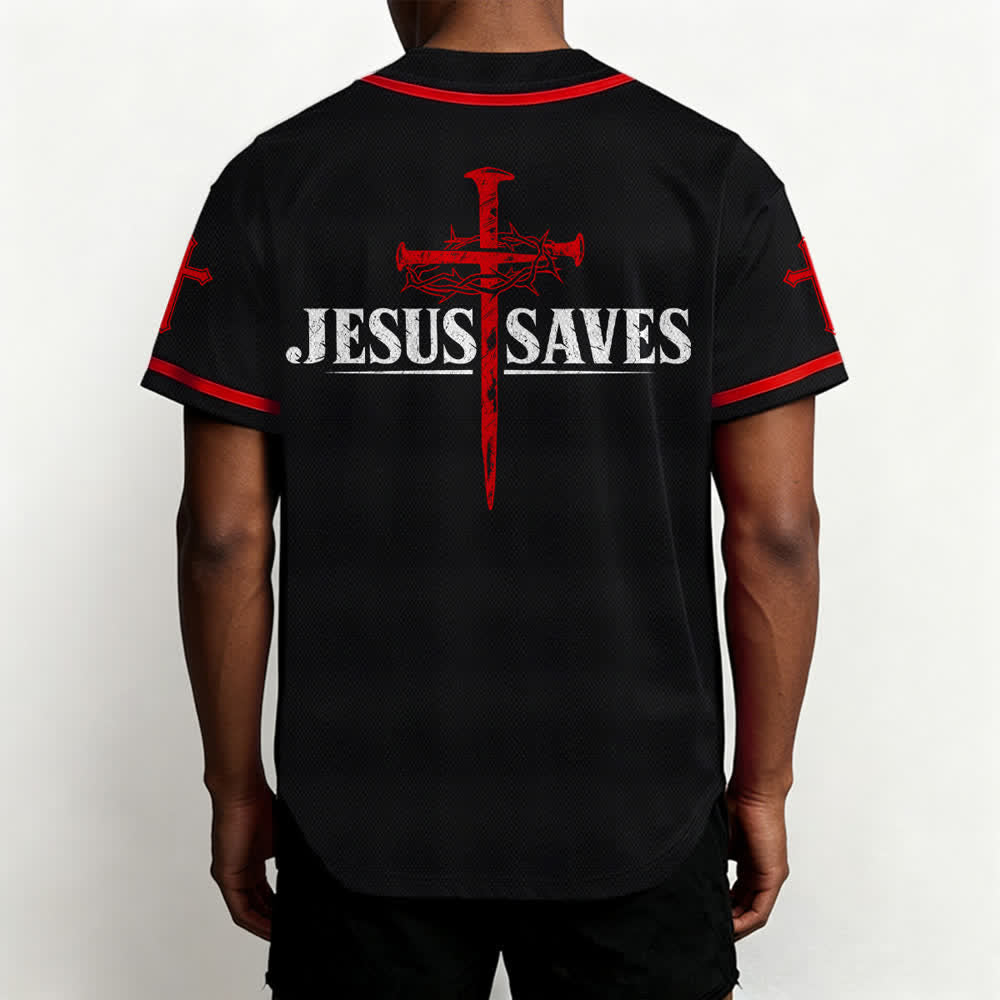 Christianartworkshop Jesus Saves Thorn Crown Black Mesh Baseball Jersey - image 19