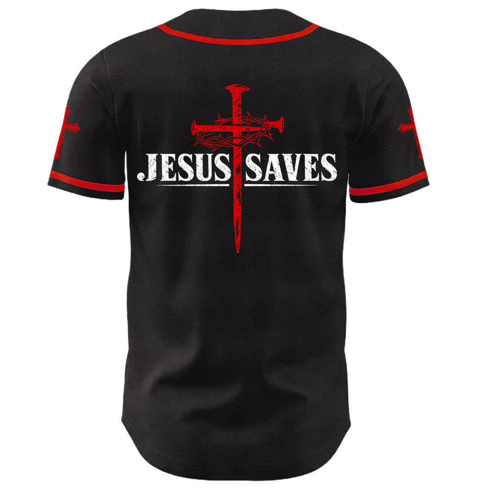 Christianartworkshop Jesus Saves Thorn Crown Black Baseball Jersey - image 15