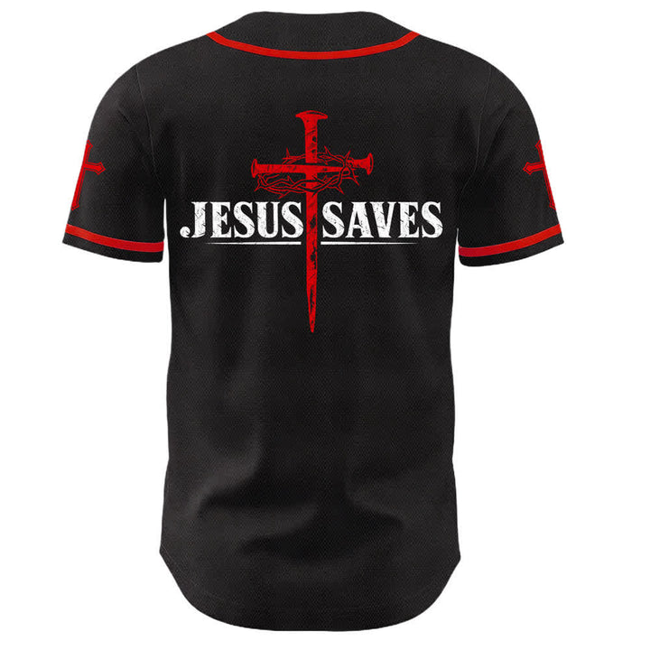 Christianartworkshop Jesus Saves Thorn Crown Black Baseball Jersey - image 15