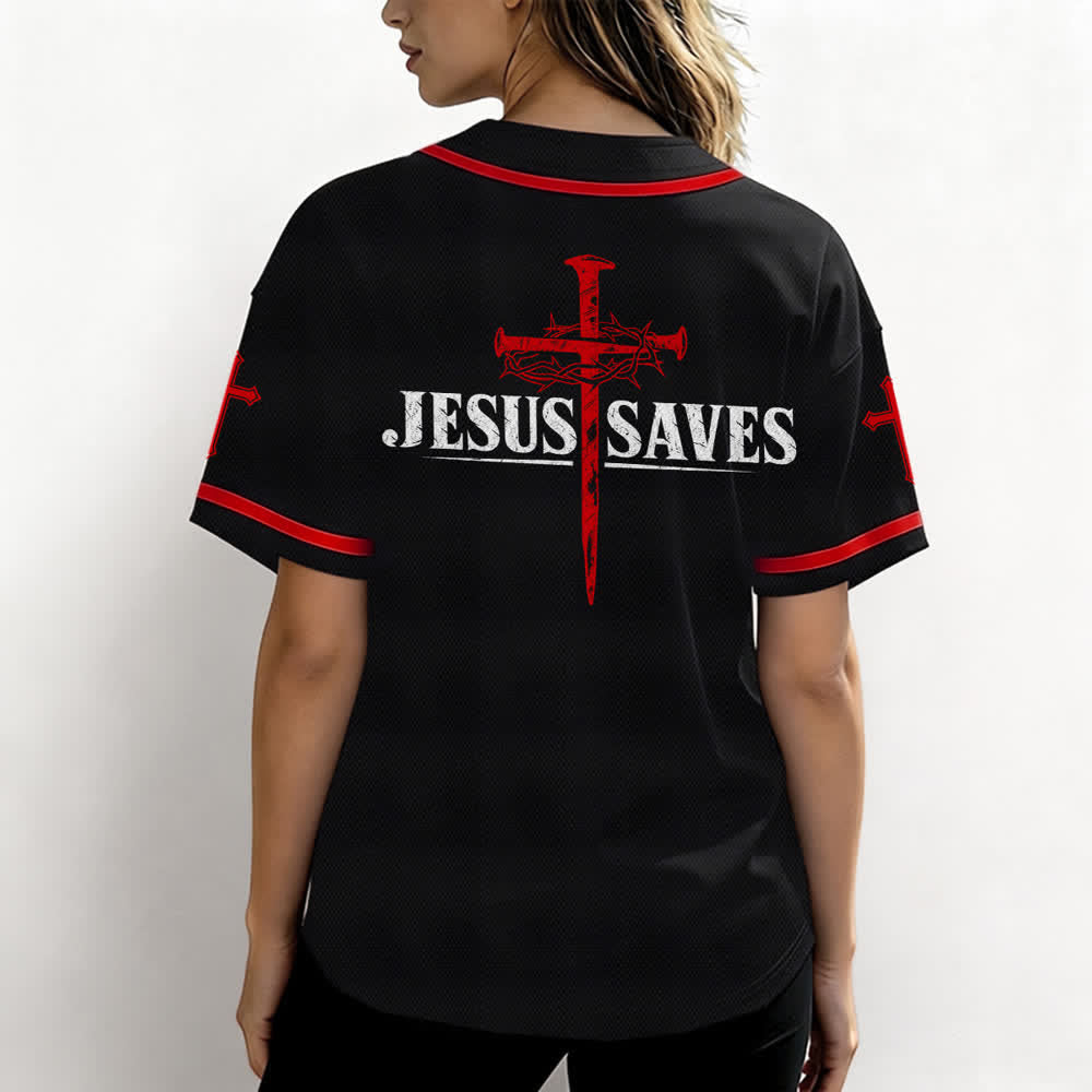 Christianartworkshop Jesus Saves Thorn Crown Black Baseball Jersey - image 17
