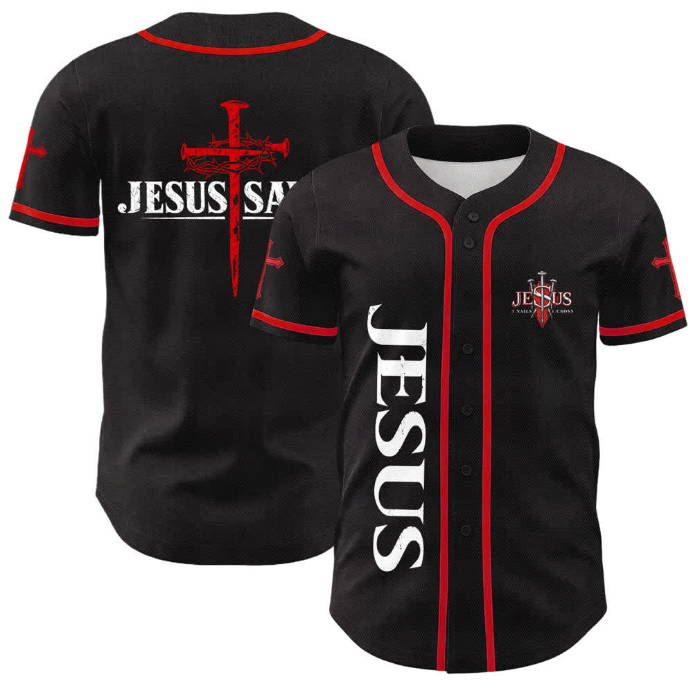 Christianartworkshop Jesus Saves Thorn Crown Black Baseball Jersey - Red - 5XL - image 14