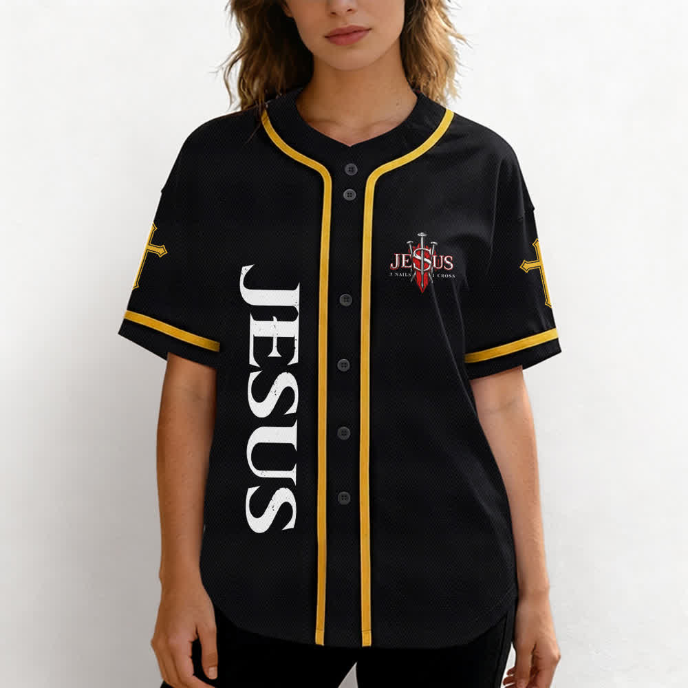 Christianartworkshop Jesus Saves Thorn Crown Black Mesh Baseball Jersey - image 25