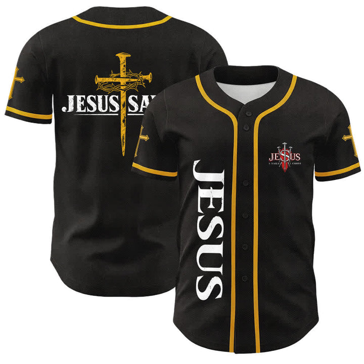 Christianartworkshop Jesus Saves Thorn Crown Black Baseball Jersey - Yellow - 5XL - image 21