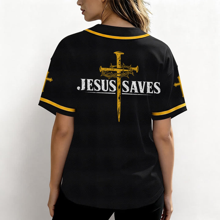 Christianartworkshop Jesus Saves Thorn Crown Black Baseball Jersey - image 24