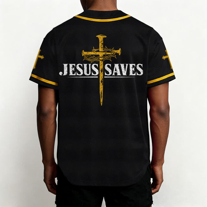 Christianartworkshop Jesus Saves Thorn Crown Black Baseball Jersey - image 26