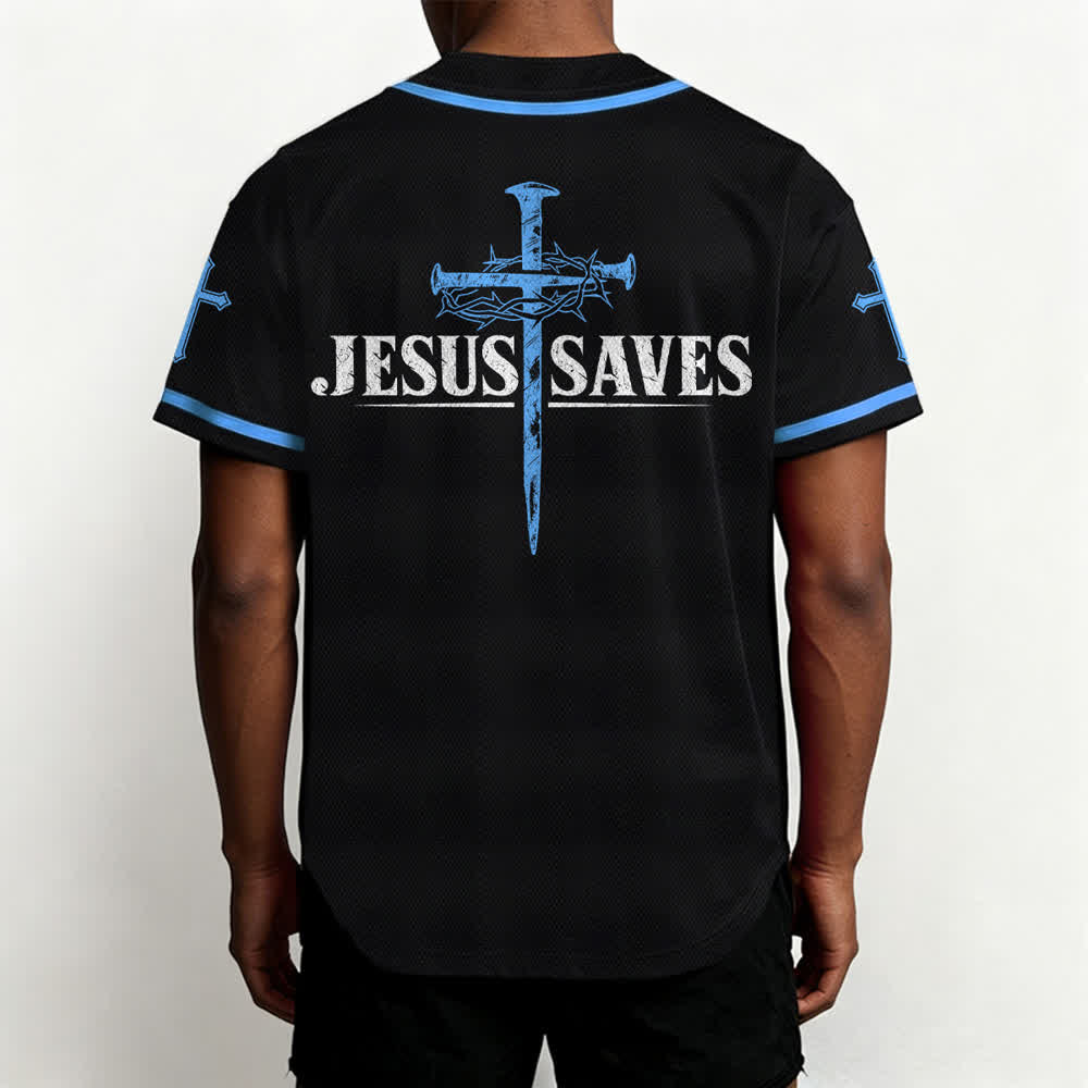 Christianartworkshop Jesus Saves Thorn Crown Black Baseball Jersey - image 33