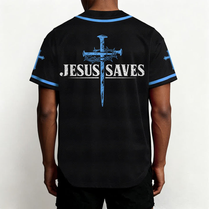 Christianartworkshop Jesus Saves Thorn Crown Black Mesh Baseball Jersey - image 33