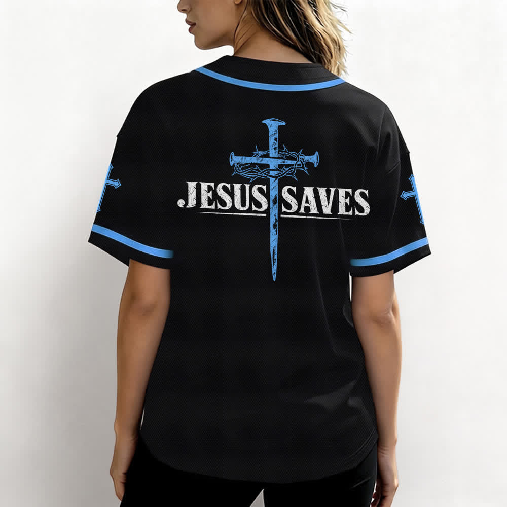 Christianartworkshop Jesus Saves Thorn Crown Black Baseball Jersey - image 31
