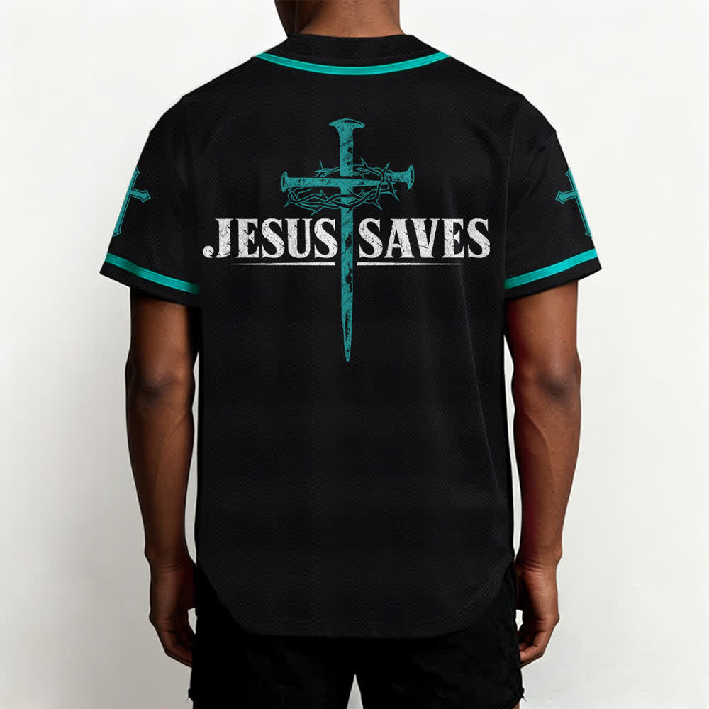 Christianartworkshop Jesus Saves Thorn Crown Black Baseball Jersey - image 40