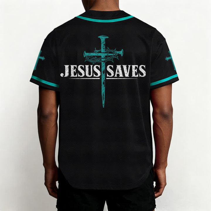Christianartworkshop Jesus Saves Thorn Crown Black Baseball Jersey - image 40