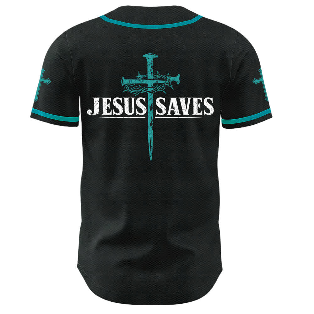 Christianartworkshop Jesus Saves Thorn Crown Black Baseball Jersey - image 36