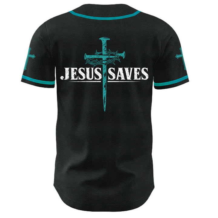 Christianartworkshop Jesus Saves Thorn Crown Black Baseball Jersey - image 36