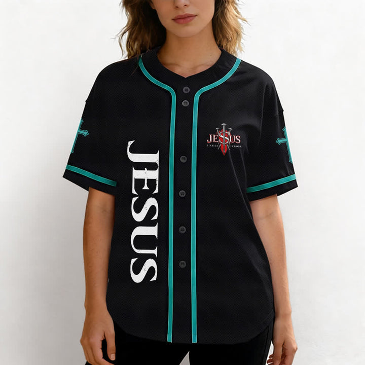 Christianartworkshop Jesus Saves Thorn Crown Black Baseball Jersey - image 39