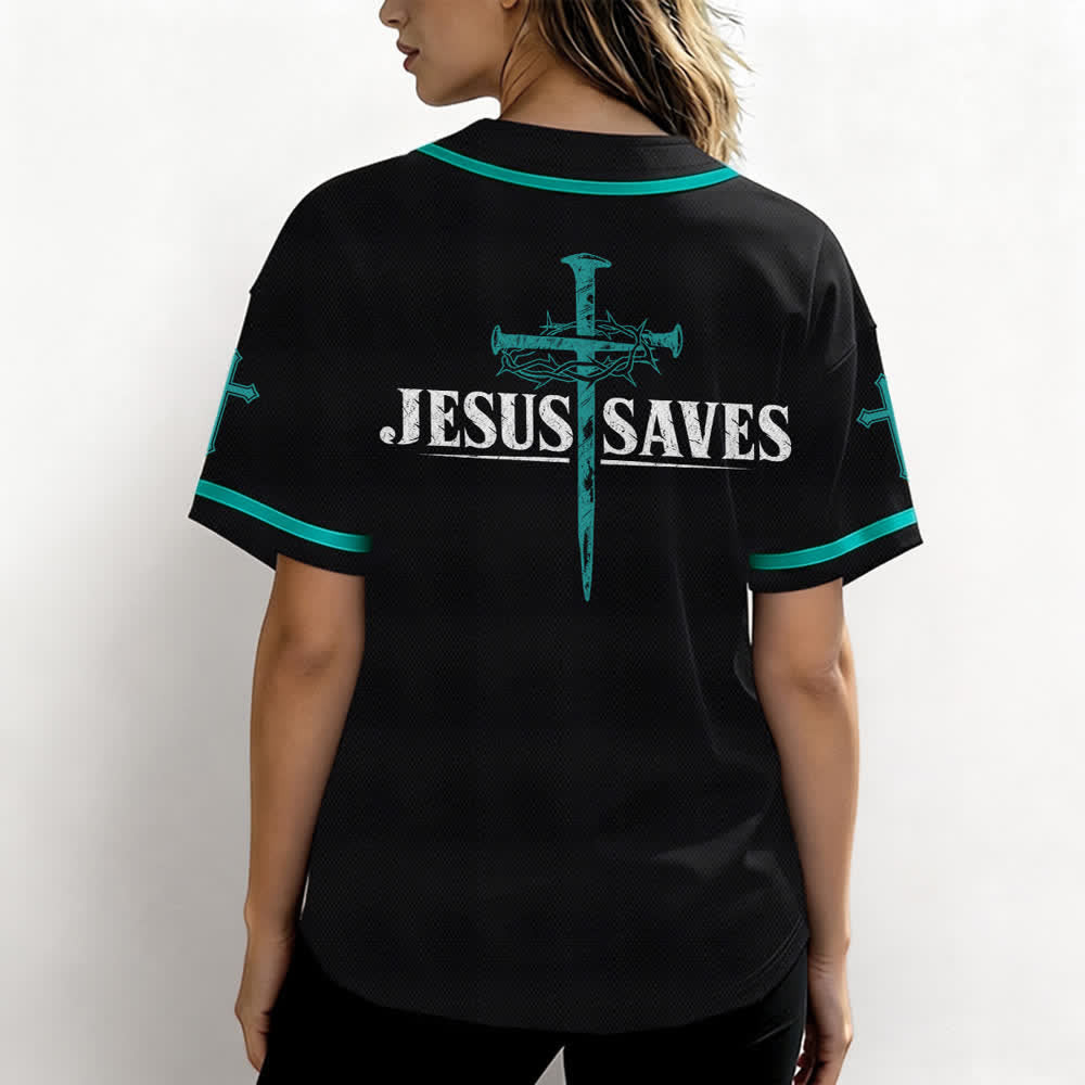 Christianartworkshop Jesus Saves Thorn Crown Black Baseball Jersey - image 38