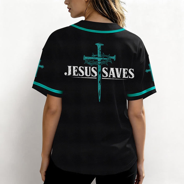 Christianartworkshop Jesus Saves Thorn Crown Black Baseball Jersey - image 38