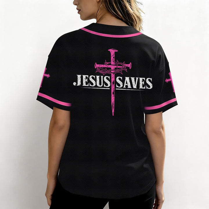 Christianartworkshop Jesus Saves Thorn Crown Black Baseball Jersey - image 45