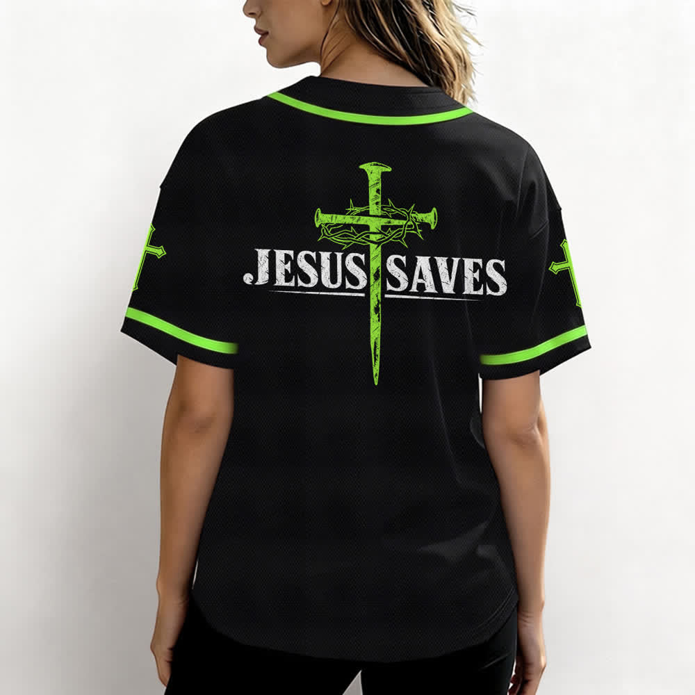 Christianartworkshop Jesus Saves Thorn Crown Black Baseball Jersey - image 52