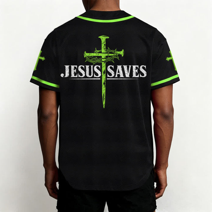 Christianartworkshop Jesus Saves Thorn Crown Black Mesh Baseball Jersey - image 54