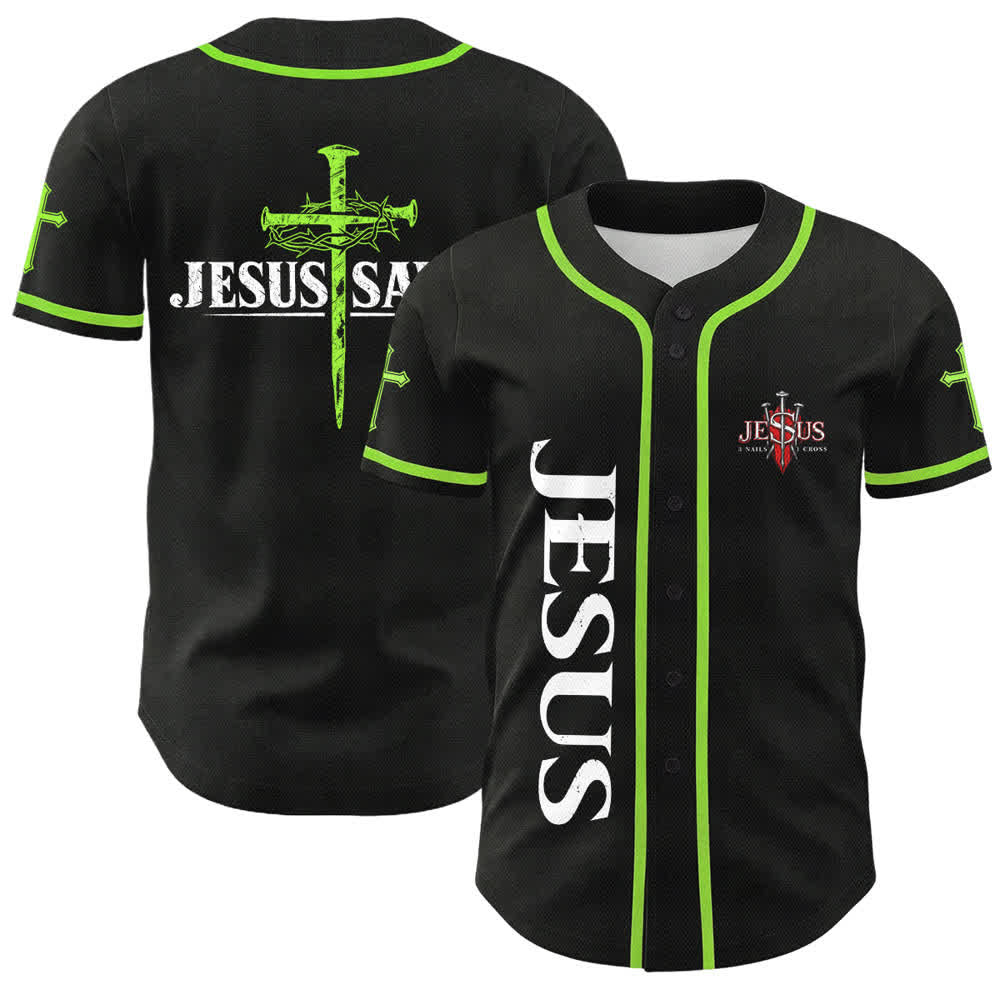 Christianartworkshop Jesus Saves Thorn Crown Black Baseball Jersey - Green - 5XL - image 49