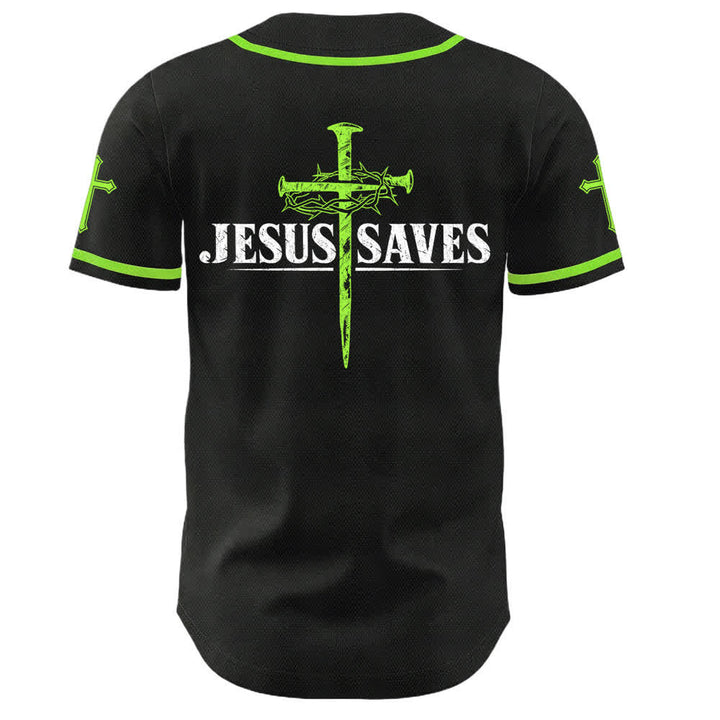 Christianartworkshop Jesus Saves Thorn Crown Black Baseball Jersey - image 50